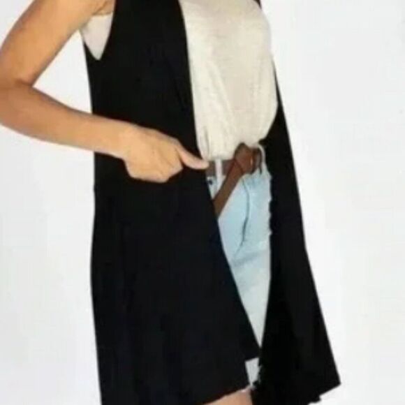 Agnes & Dora Cascade Vest Cardi Black Pockets Soft cardigan duster  Sz S NWOT - Picture 1 of 9